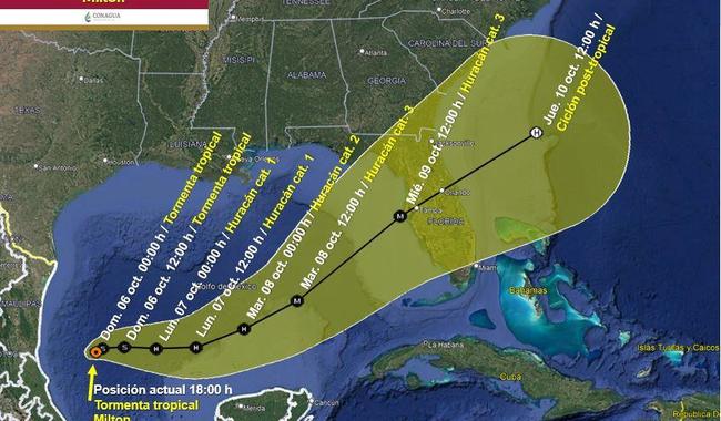 La tormenta tropical Milton podría dejar lluvias de fuertes a puntuales muy fuertes en el oriente del país y península de Yucatán
