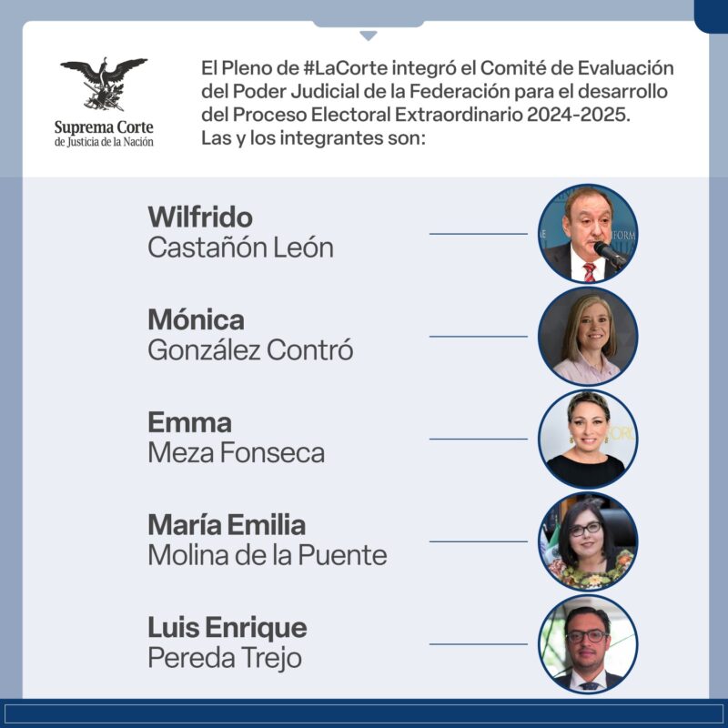 Conoce el Comité de Evaluación del #PJF para el desarrollo del proceso electoral extraordinario 2024-2025, en el que se elegirán personas juzgadoras.