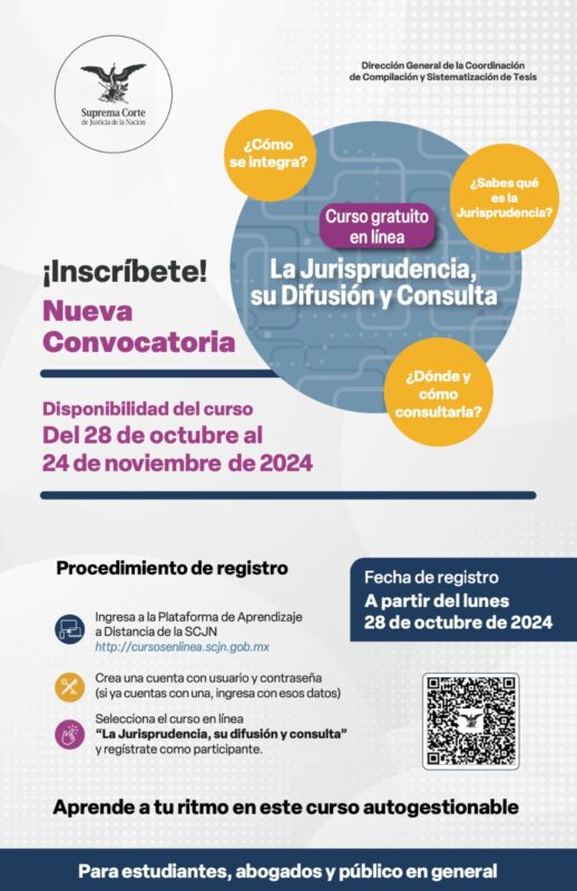 Inscríbete HOY al Curso en línea “La jurisprudencia, su difusión y consulta”.