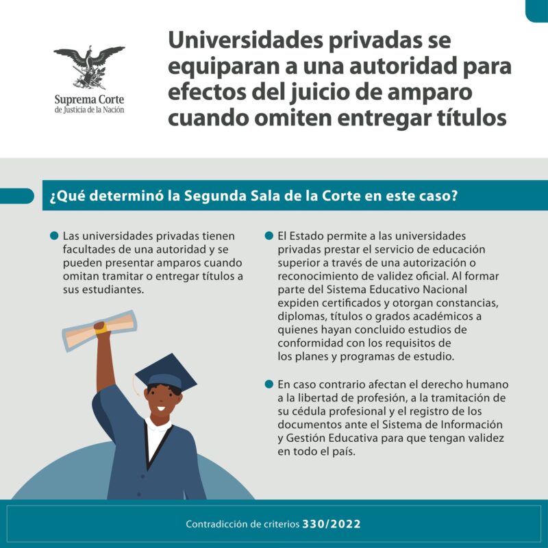 Las universidades privadas actúan como autoridades y al omitir entregar títulos trasgreden el derecho a la libertad de profesión
