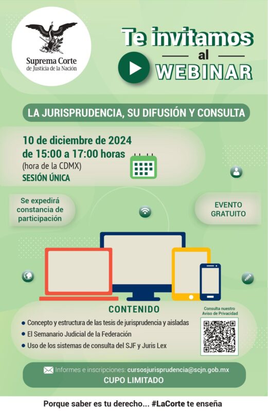 Ya te puedes registrar a la sesión Webinar La Jurisprudencia su difusión y consulta del 10 de diciembre