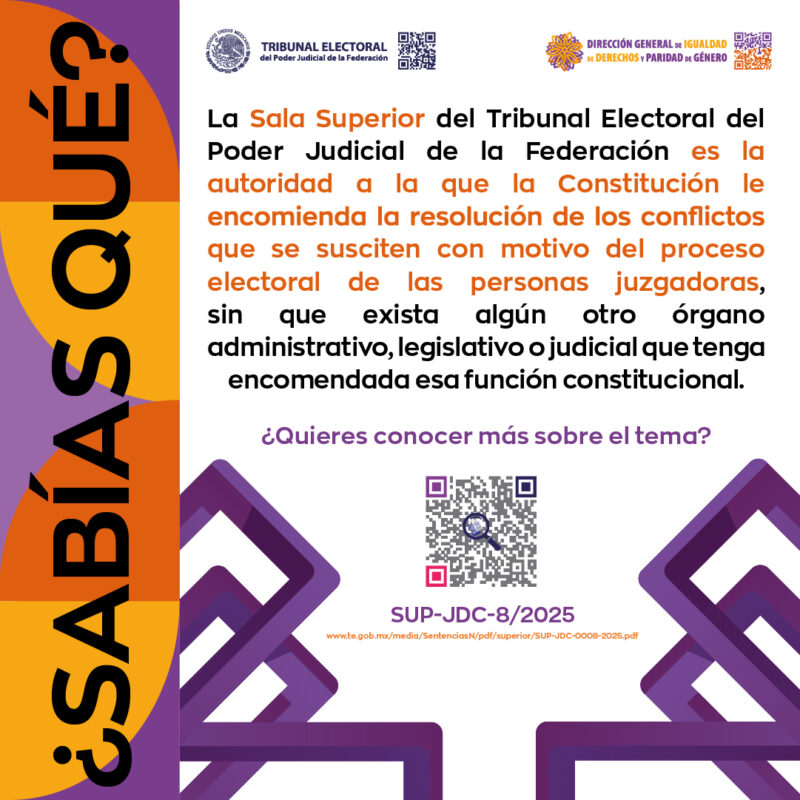 Conoce más sobre el proceso electoral de las personas juzgadoras y la facultad que la Constitución le confiere a la #SalaSuperior para la resolución de conflictos de dichas elecciones.
