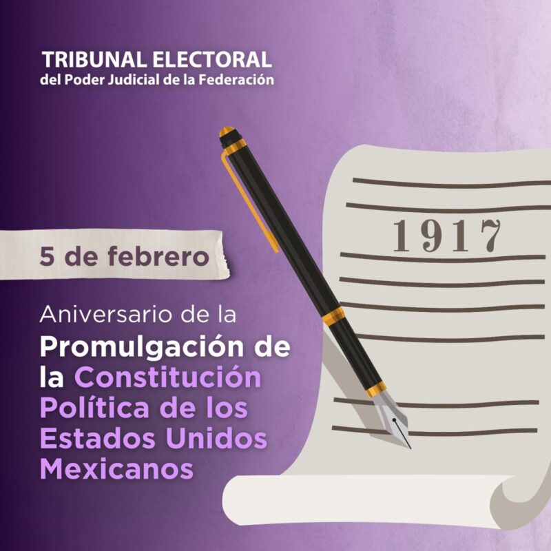Hoy, #5DeFebrero, conmemoramos la promulgación de la Constitución Política de 1917. Nuestra Carta Magna es el pilar de la democracia y #JusticiaElectoral en México, por ello en el #TEPJF trabajamos día a día para garantizar los valores y principios que de ella emanan.