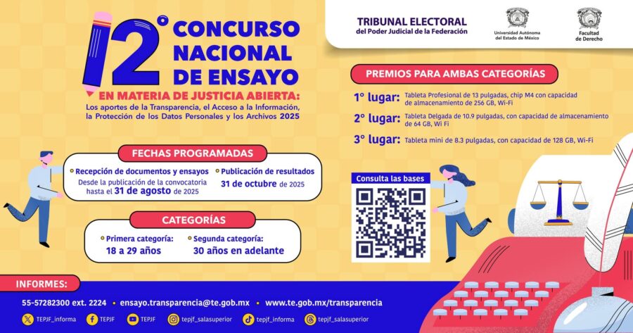 Abrimos la convocatoria del 12.º Concurso Nacional de Ensayo en Materia de Justicia Abierta. ¡Te invitamos a participar!