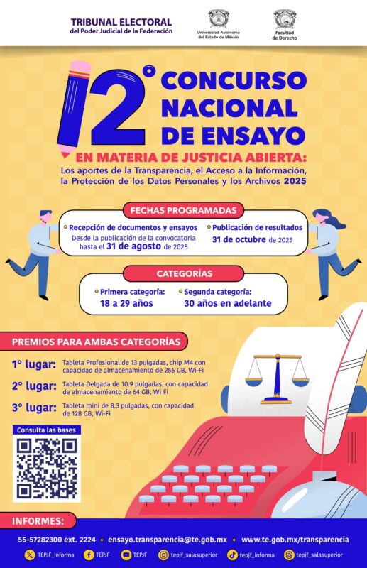 Abrimos la convocatoria del 12.º Concurso Nacional de Ensayo en Materia de Justicia Abierta. ¡Te invitamos a participar!
