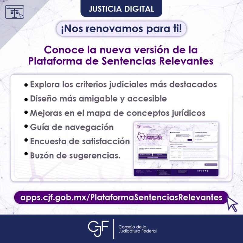 #JusticiaDigital  La Plataforma de Sentencias Relevantes es una herramienta que te permite consultar sentencias en versión pública emitidas por los órganos jurisdiccionales del #PJF de manera fácil y práctica.