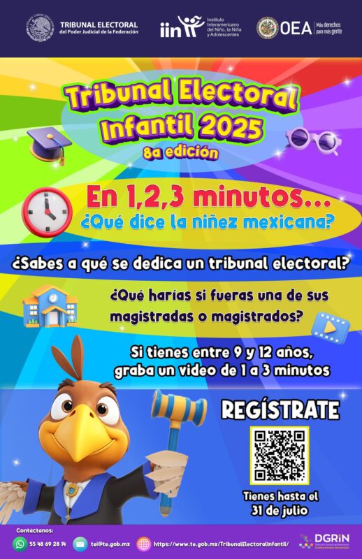 ¡Participa en el Tribunal Electoral Infantil 2025! Si tienes entre 9 y 12 años, el #TEPJF y el Instituto Interamericano del Niño, la Niña y Adolescentes te invitan a registrarte