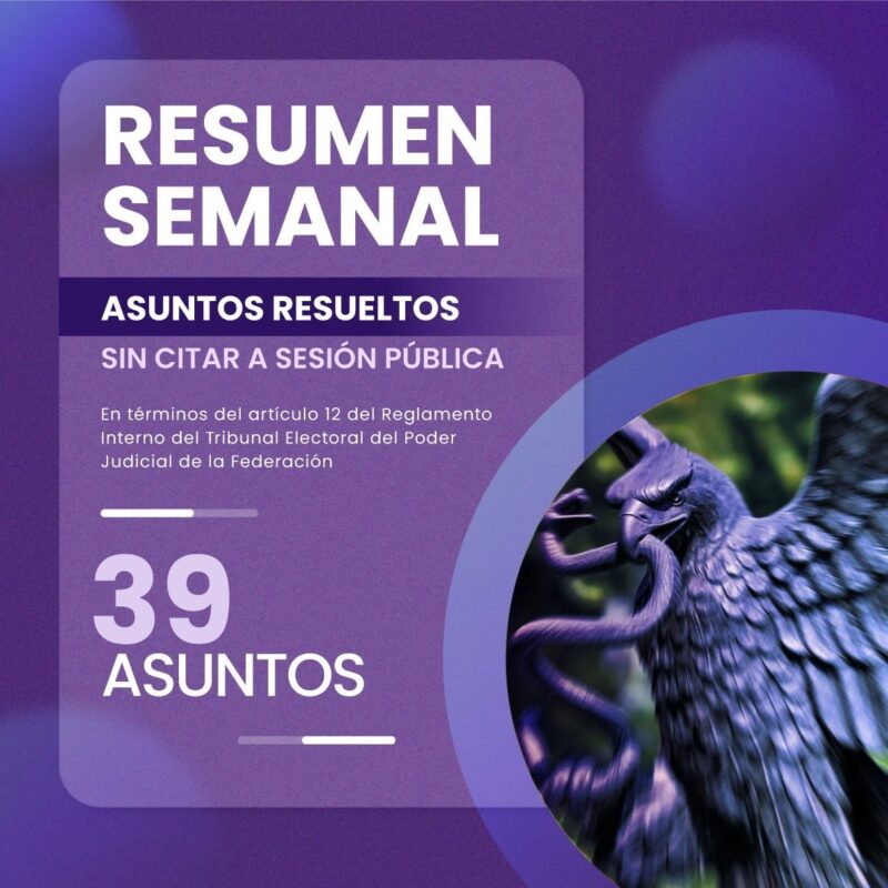 Del 28 de febrero al 6 de marzo, el Pleno de la #SalaSuperior del #TEPJF resolvió 39 asuntos sin citar a sesión pública.
