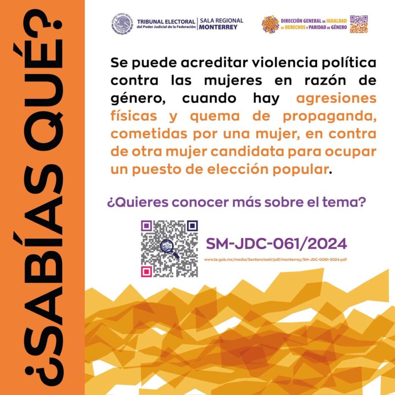 #DíaNaranja Te invitamos a consultar la sentencia SM-JDC-061/2024 sobre violencia política contra las mujeres en razón de género.