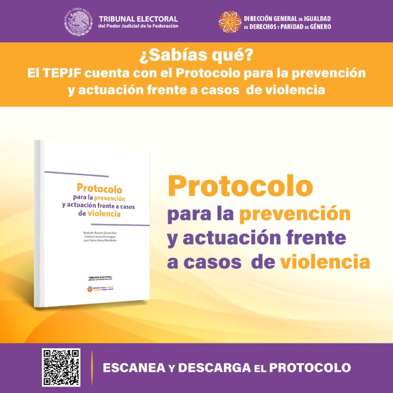 El #TribunalElectoral cuenta con el "Protocolo para la prevención y actuación frente a casos de violencia", una herramienta cuyo fin es eliminar acciones discriminatorias o violentas.