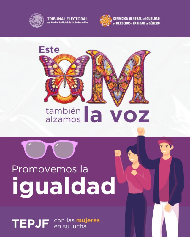 En el #TribunalElectoral también alzamos la voz en favor del pleno ejercicio de los derechos de todas las mujeres. A través de la emisión de sentencias en materia electoral, promovemos la igualdad en nuestra democracia.  #TuTribunal #8M