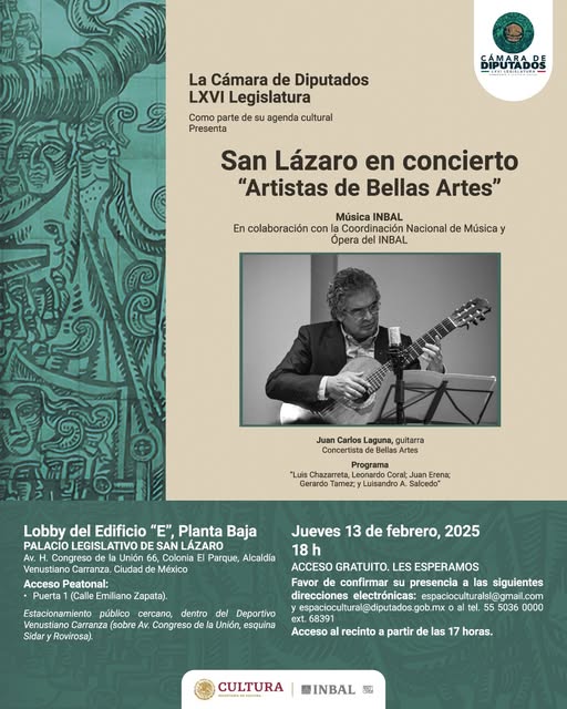 Como parte de nuestra agenda cultura, te invitamos a San Lázaro en Concierto “Artistas de Bellas Artes”. Espacio Cultural San Lázaro