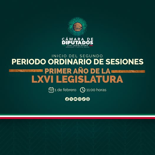 ¡Atención! Este #1DeFebrero no te pierdas la Sesión de Congreso General que marca el inicio del Segundo Periodo Ordinario de Sesiones del Primer Año de Ejercicio de la #LXVILegislatura.