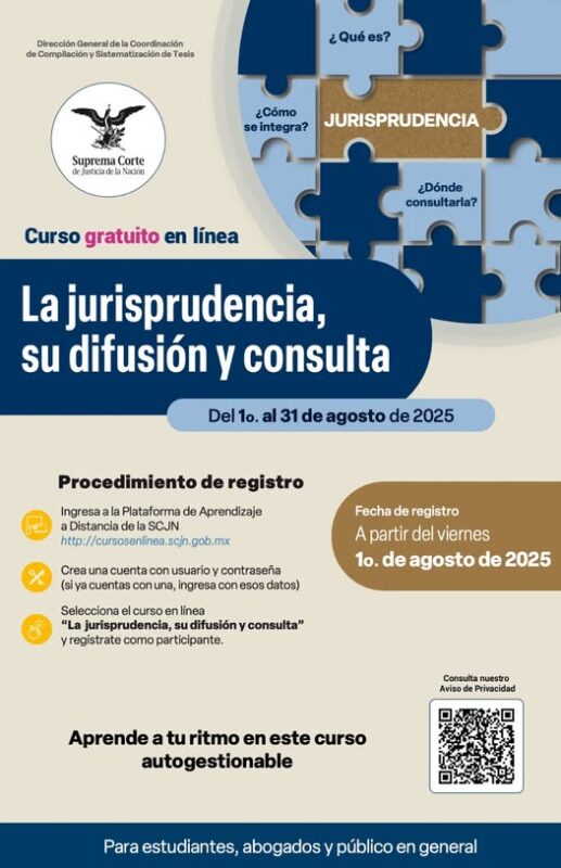 Ya está disponible el registro al Curso en línea “La jurisprudencia, su difusión y consulta”