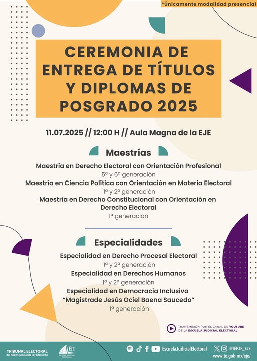 Nos llena de orgullo celebrar la Ceremonia de Entrega de Títulos y Diplomas de Posgrado 2025 de nuestras maestrías y especialidades presenciales.