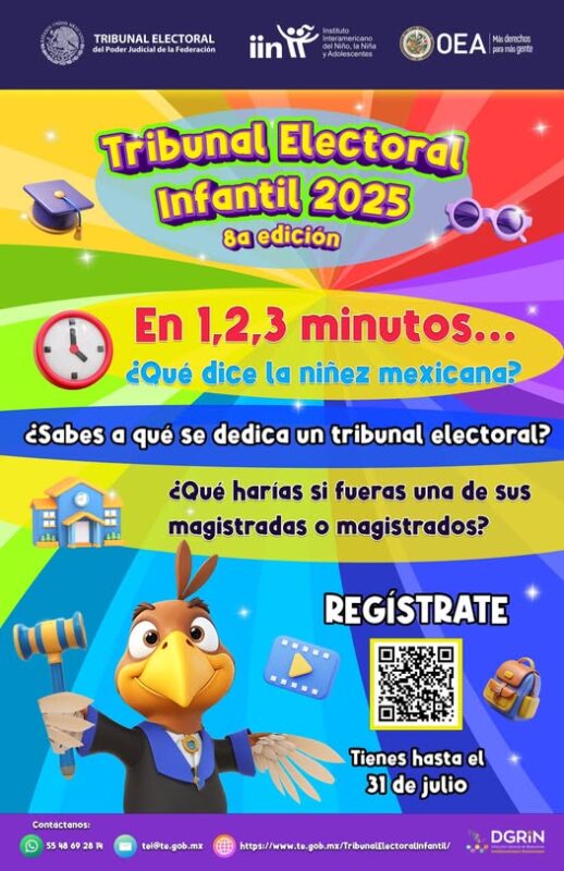 ¡Participa en el Tribunal Electoral Infantil 2025! Si tienes entre 9 y 12 años, el #TEPJF y el Instituto Interamericano del Niño, la Niña y Adolescentes te invitan a registrarte
