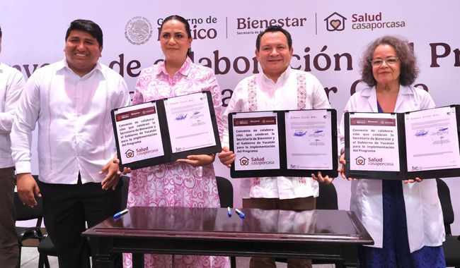 Gira del Bienestar en Yucatán: se suscribe convenio del programa Salud Casa por Casa y se entregan recursos del FAISPIAM