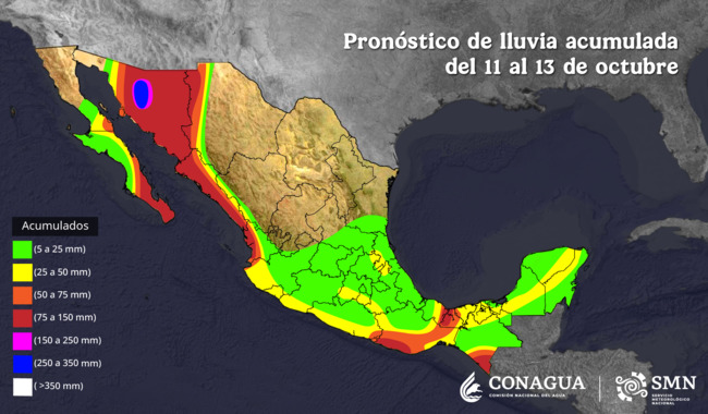 Se pronostican lluvias de intensas a torrenciales para Sonora durante este fin de semana, debido a Raymond y el frente frío número 6