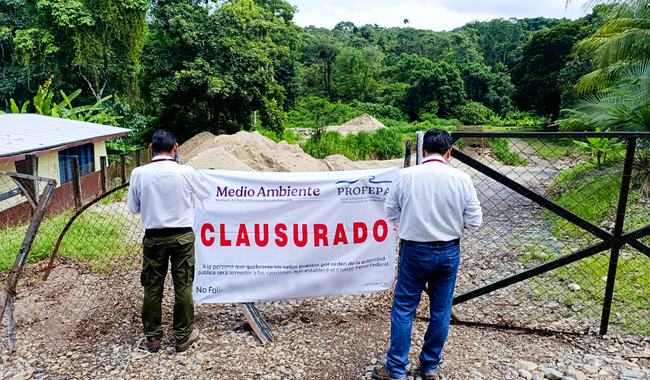 Profepa clausura actividades de extracción ilegal de materiales pétreos en el cauce del río Chamulapa, en Chiapas