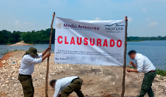 Profepa impone clausura de obras y actividades en la Laguna de Catazajá, Chiapas, por afectaciones ambientales
